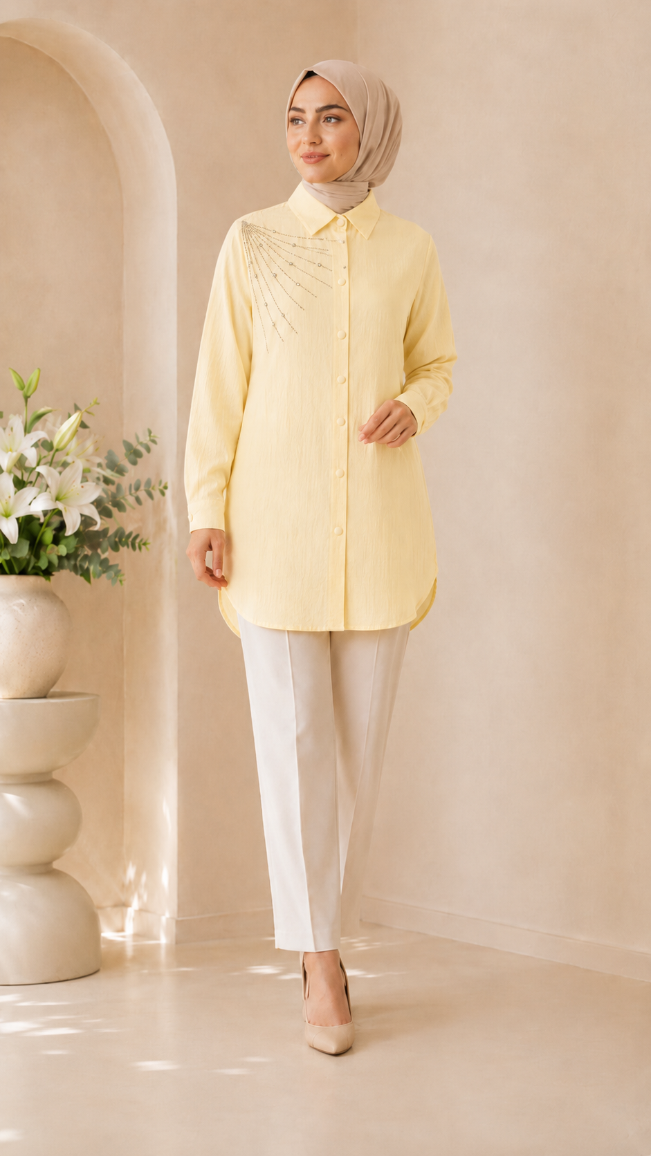 Asrınzadem Taş İşlemeli Tunik 6713 - Sarı