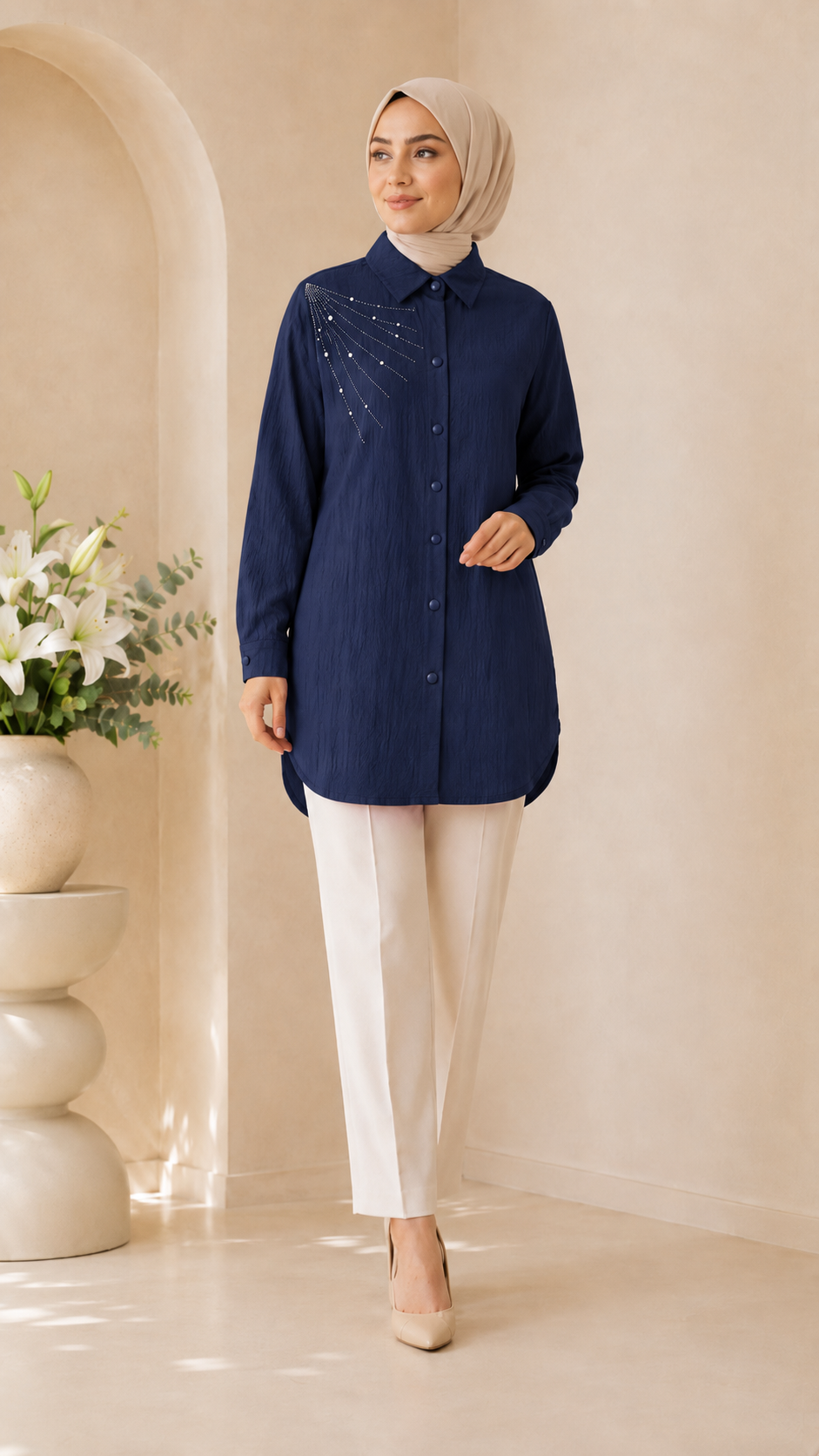 Asrınzadem Taş İşlemeli Tunik 6713 - Lacivert