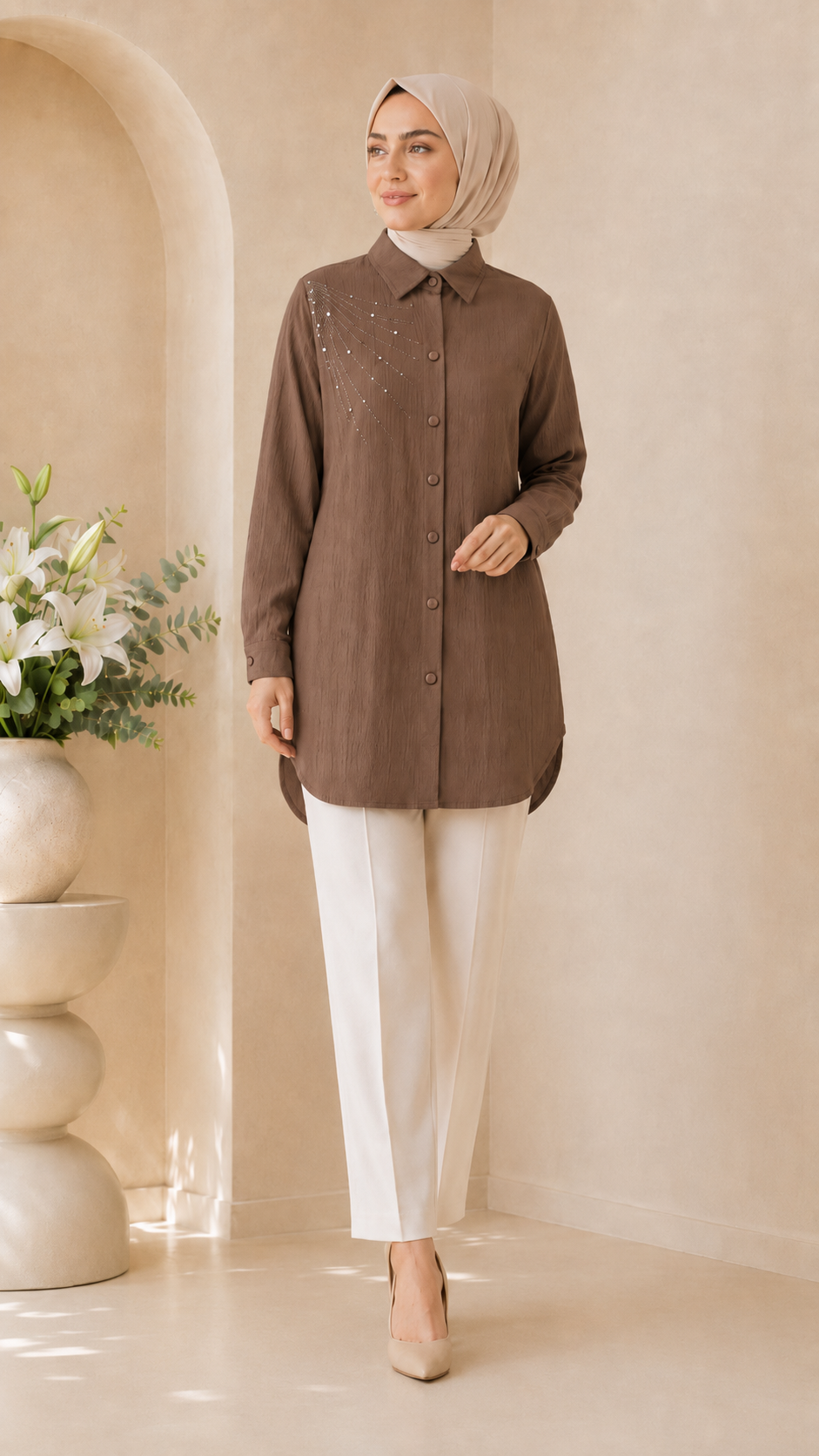 Asrınzadem Taş İşlemeli Tunik 6713 - Kahve